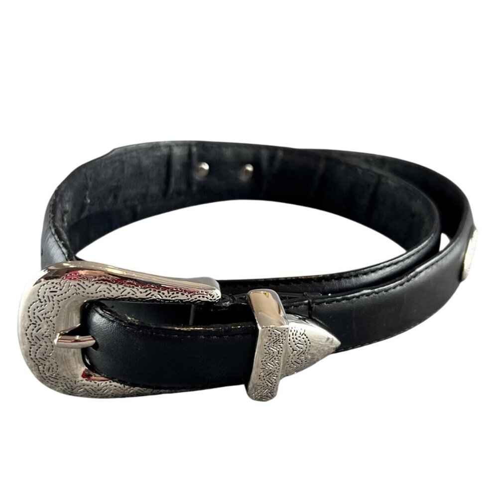 Black Mens 44 Western Dress Belt Silver Buckle Concho Cowboy Rodeo Western Style